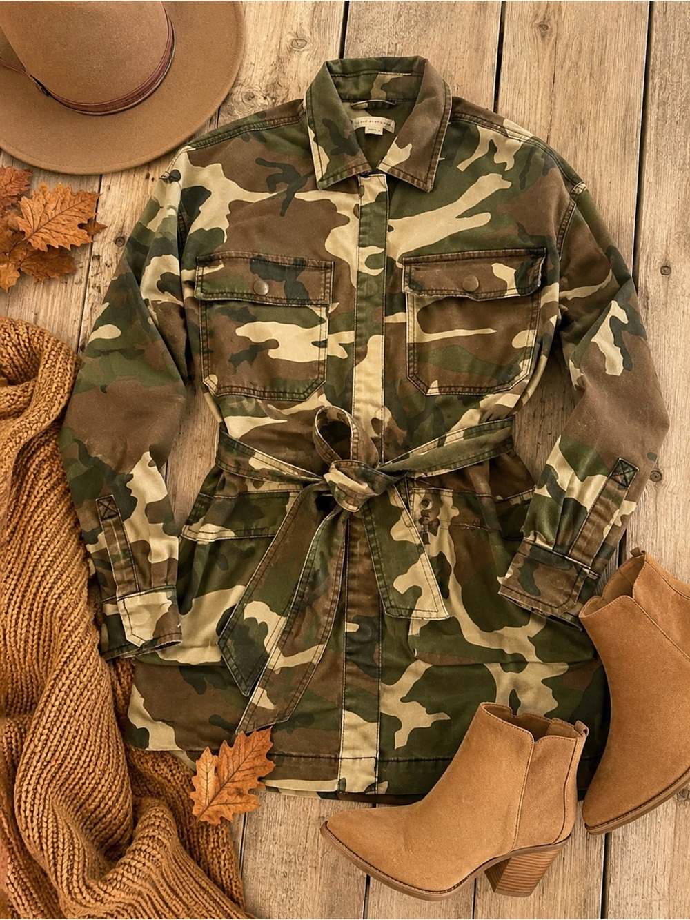 Good American Camo Utility Jacket XXS/XS NWT Belted Cargo Military Style